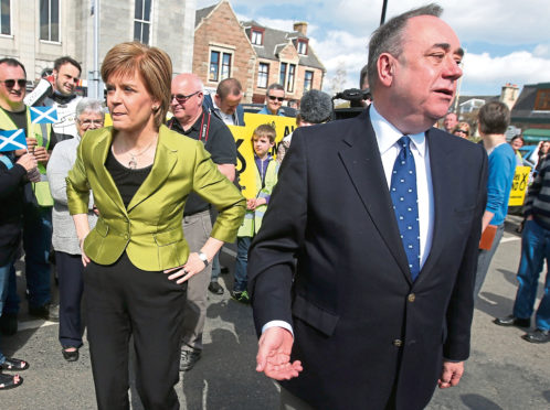 Nicola Sturgeon with Alex Salmond whilst on the General Election campaign trail in Inverurie in the Gordon constituency.