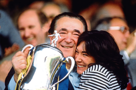 Tycoon Robert Maxwell and daughter Ghislaine celebrate victory for  Oxford United, the football club he owned, in 1986 Milk Cup Final