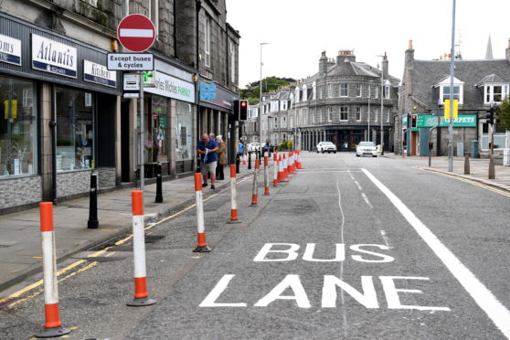 A bus lane in Aberdeen