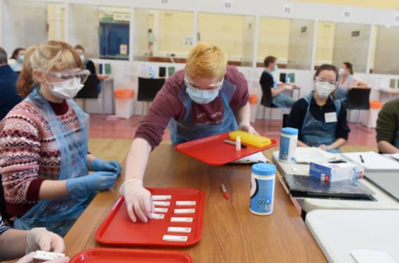 Students are tested for Covid-19 at the Butchart Building, Aberdeen University