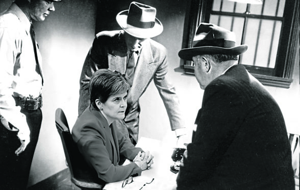 How Nicola Sturgeon might look being grilled in a gritty standoff from hardboiled movie Knock On Any Door, from 1949