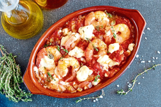 Baked shrimp with tomatoes and feta