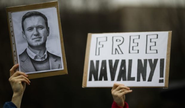 A protest against the jailing of Russian opposition leader Alexei Navalny