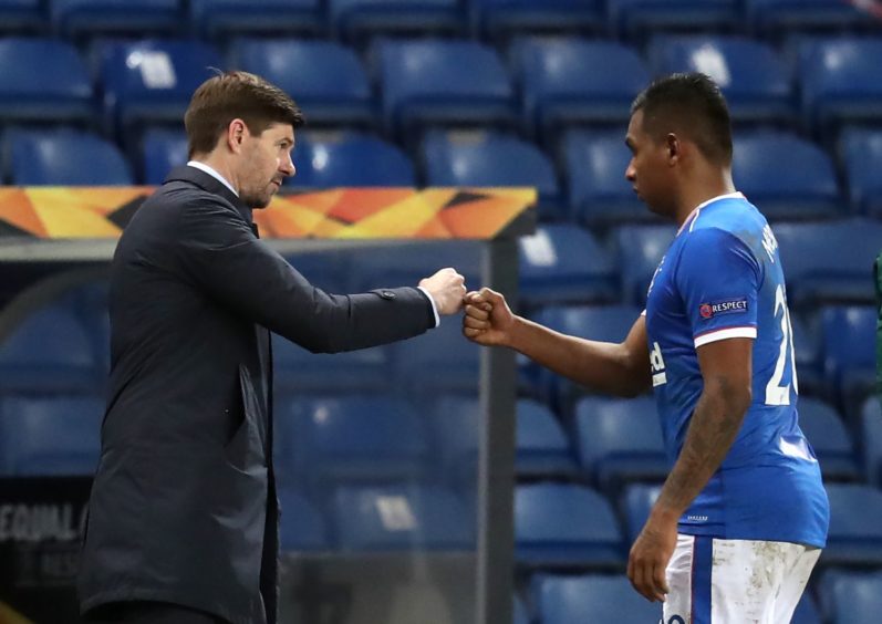 Rangers boss Steven Gerrard and striker Alfredo Morelos