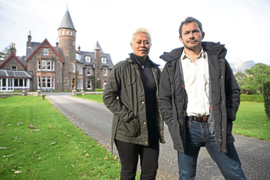 Monica Galetti and Giles Coren at Torridon.