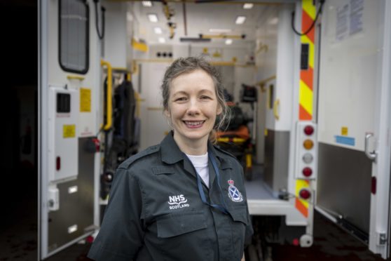 Gina Scanlan at Banff Ambulance Station, where she is training to become an ambulance technician