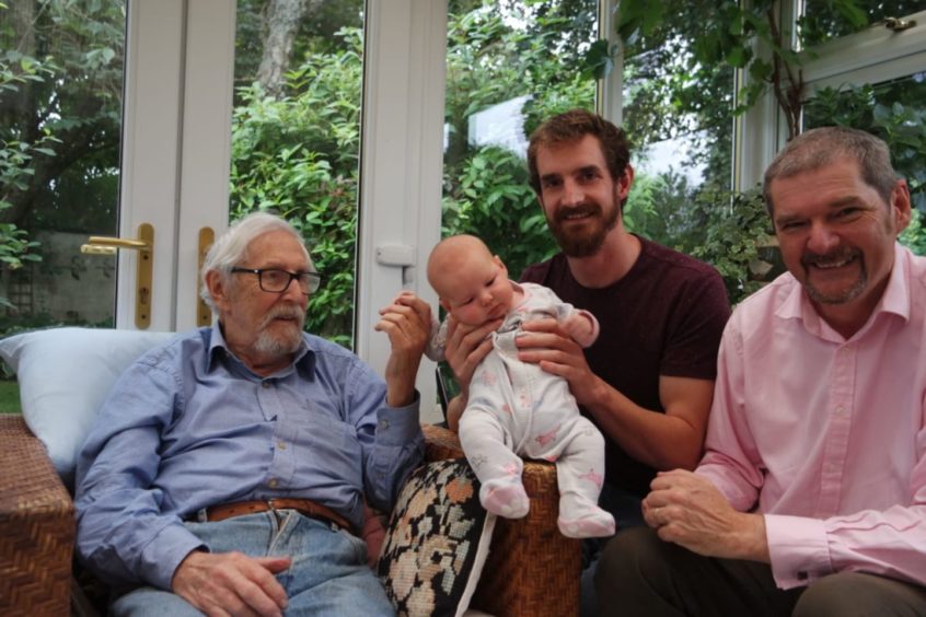 James Morrison with three generations of his family – son John, grandson Lewis, and Nellie, his great-granddaughter