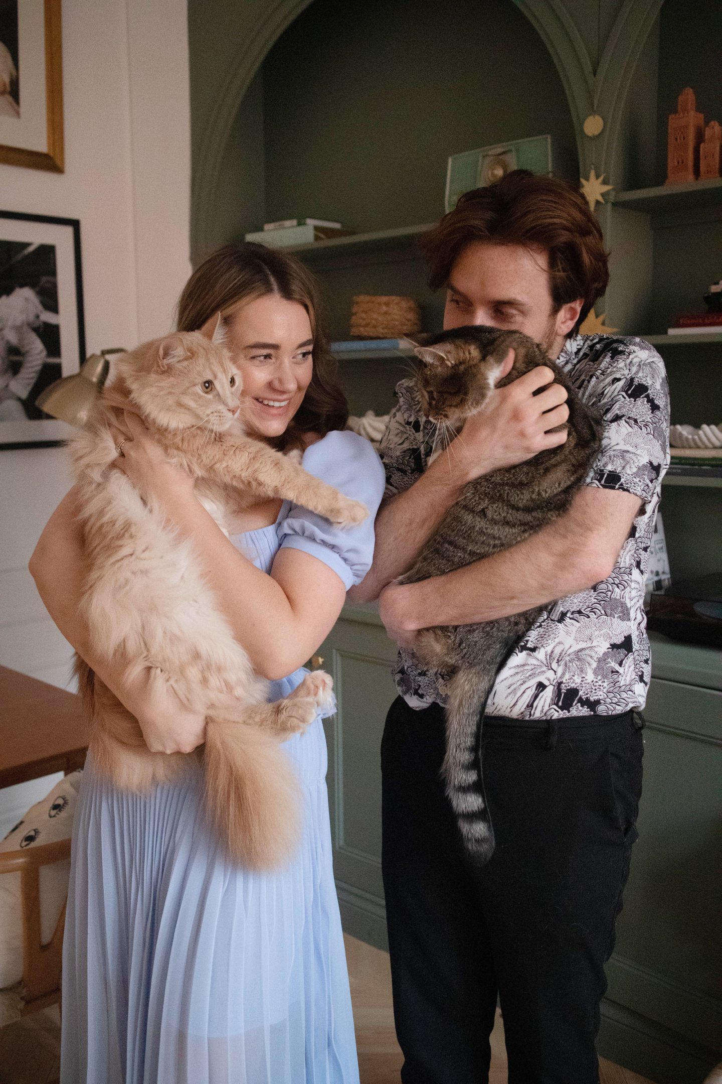 Kate with husband Jordan and cats Babyman and Mouse