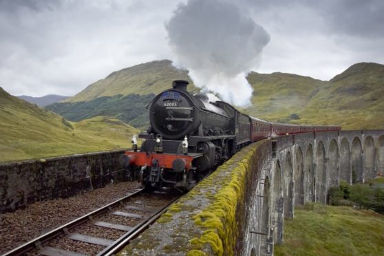 The Hogwarts Express crosses Glenfinnan Viaduct