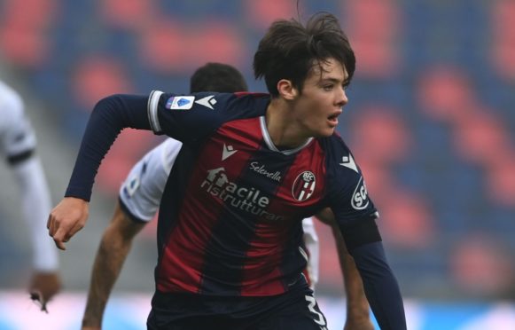 Aaron Hickey in Serie A action for Bologna