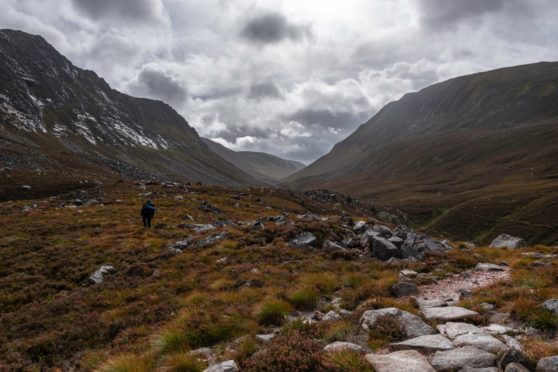 Looking into the Lairig Ghru from above the Chalamain Gap.