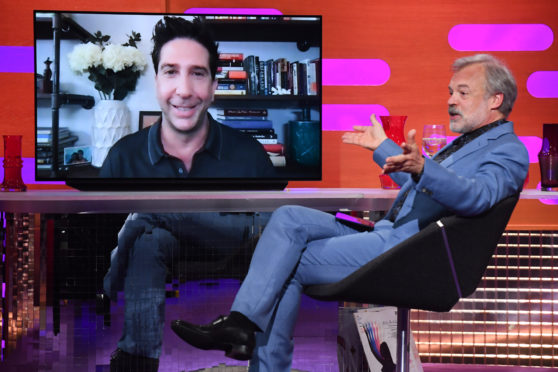 David Schwimmer being interviewed remotely during filming for the Graham Norton Show.