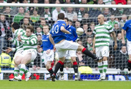 Jamie Ness lets fly with the stunning strike that opened the scoring in an Old Firm Scottish Cup tie a decade ago