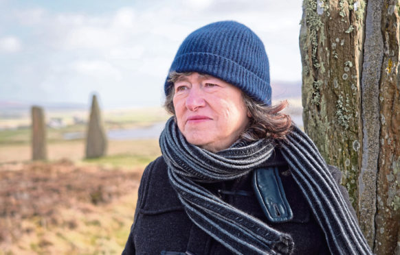 Author Linda Gask at the Ring of Brodgar, Orkney