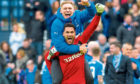 Wes Foderingham and Martyn Waghorn celebrate Rangers’ penalty shoot-out win over Celtic in the 2016 Scottish Cup semi-final.