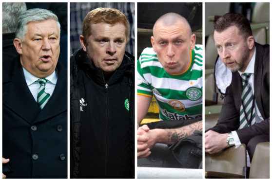 (From left) Peter Lawwell, Neil Lennon, Scott Brown and Nick Hammond have all seen their time at Celtic end this season