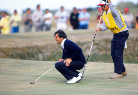 Golfing legend Seve Ballesteros enjoys the perfect St Andrews greens at the Open in 1984