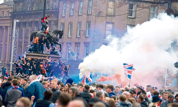 Rangers fans in George Square.