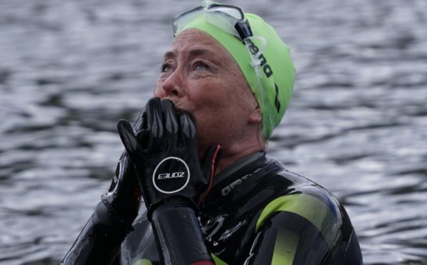 Donna Nelson after completing the swim
