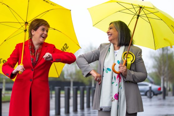 First Minister Nicola Sturgeon congratulating  Kaukab Stewart on being elected Glasgow Kelvin MSP