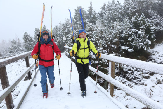 Nick (left) and Patrick Matheson at Cairngorm mountain where snow had fallen on Saturday