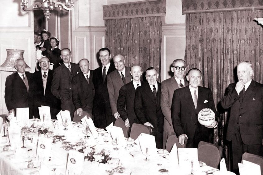 The 'Wembley Wizards' reunion in 1958. Thirty years earlier, the team defeated England at Wembley, 1-5.