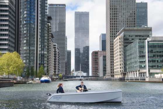 Singer Nathan Evans, who went viral on TikTok last year with his sea shanty titled ‘Wellerman’, performs onboard a GoBoat in Canary Wharf.