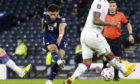 Che Adams scores to make it 3-0 Scotland during a World Cup qualifier between Scotland and the Faroe Islands at Hampden Park in March