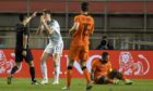 Scotland's Jack Hendry protests referee Vitor Ferreira as The Netherlands are awarded a freekick late on during a friendly match between Scotland and Netherlands at Estadio Algarve, on June 02, 2021.