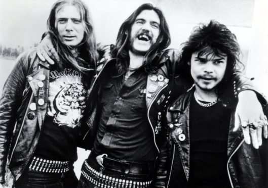 Motorhead’s Eddie Clarke, Lemmy and Phil Taylor in 1980