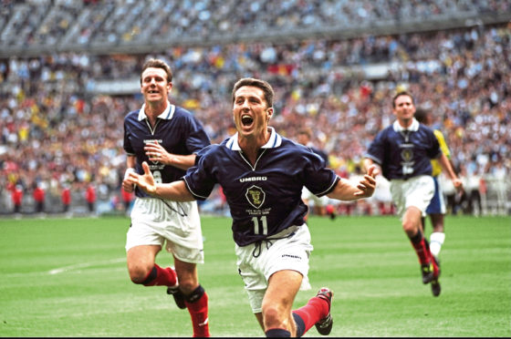 John Collins after scoring against Brazil in 1998