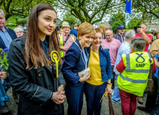 Nicola Sturgeon joins Mairi McAllan on the campaign trail in Moffat in May 2017