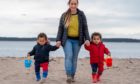 Seona Galbally enjoys a trip to Broughty Ferry beach with two-year-old twins Zen and Ziggy