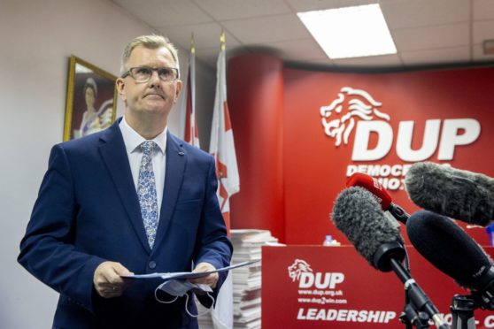 DUP MP for Lagan Valley Sir Jeffrey Donaldson, launches his campaign to become leader of the DUP at the constituency office of DUP.