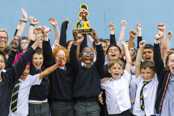 Class 5B at Forthill Primary school in Dundee are unveiled as this year's winners of Beano's 'Britain's Funniest Class'