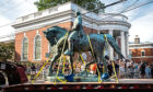 Workers haul away the statue of Confederate General Robert E. Lee from Market Street Park in Charlottesville, Virginia.