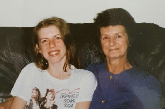 Julie aged 16 and wearing a Madonna t-shirt, with her mum Marion