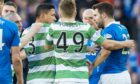 Richard Foster (far right) takes exception to Emilio Izaguirre during the League Cup semi-final at Hampden in 2015