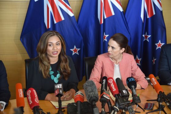 Greens’ Marama Davidson and Labour’s Jacinda Ardern seal a New Zealand coalition in November 2020