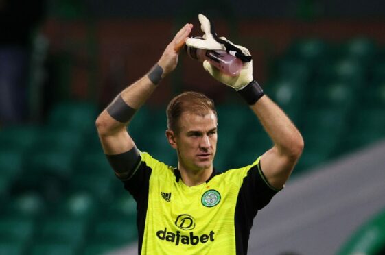 Joe Hart applauds the fans after Celtic’s win over Jablonec on Thursday night