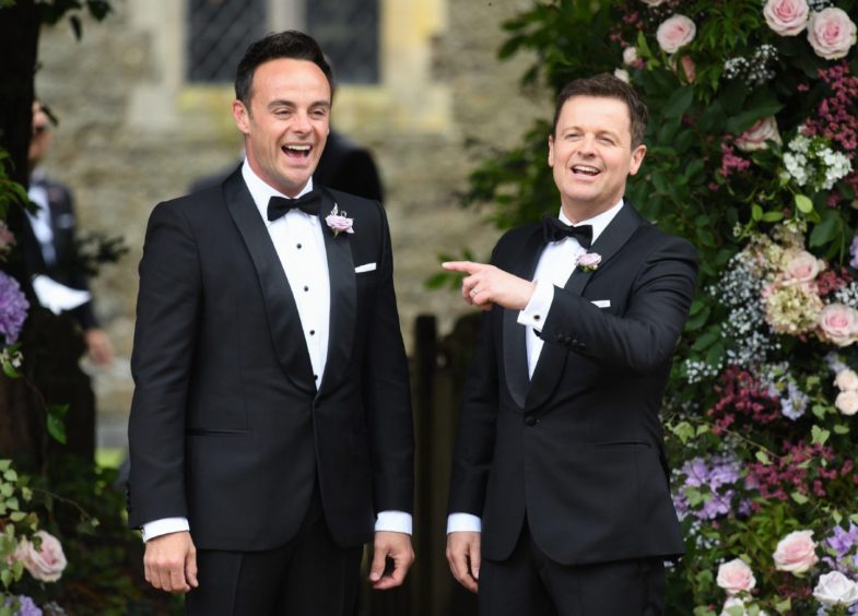 Ant McPartlin and Declan Donnelly attending the wedding of Ant McPartin and Anne-Marie Corbett.