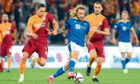 St Johnstone’s Stevie May goes on the attack against Galatasaray in Istanbul.