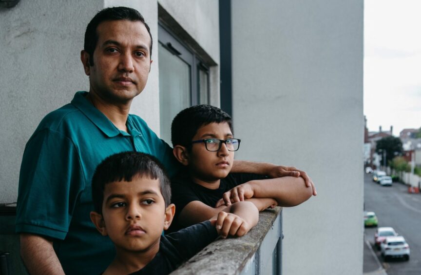 Abhijeet with his young sons Kiaan, five, and Advay, eight