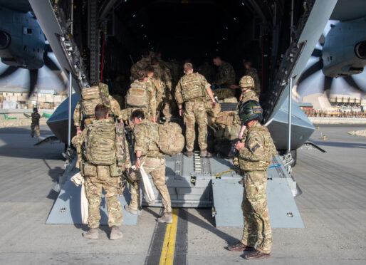 UK military personnel departing Kabul