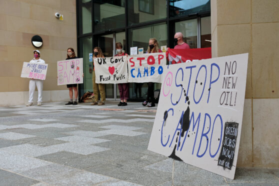 Climate change activists protest against the Cambo oil field last month