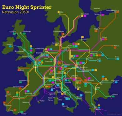 The proposed night rail network. (German Green Party.)