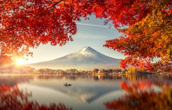 Autumnal shades with Mount Fuji, Japan in the distance