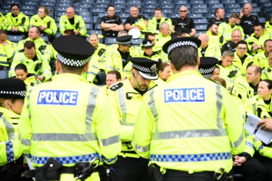 A police briefing at Hampden Park in  2017