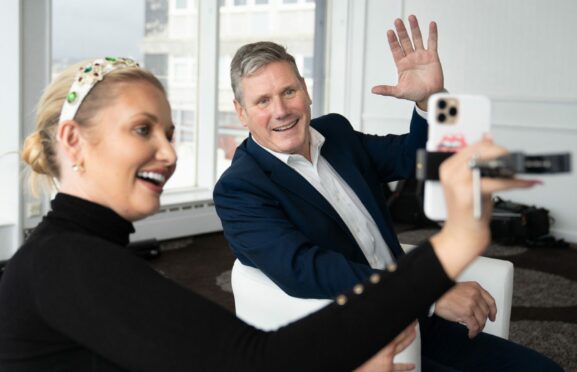 Labour Party leader Keir Starmer with Love Island star Amy Hart for a Q&A with young people at the Hilton in Brighton yesterday