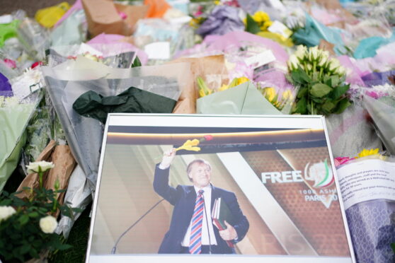 Flowers and tributes left at the scene near Belfairs Methodist Church, where Conservative MP Sir David Amess was killed